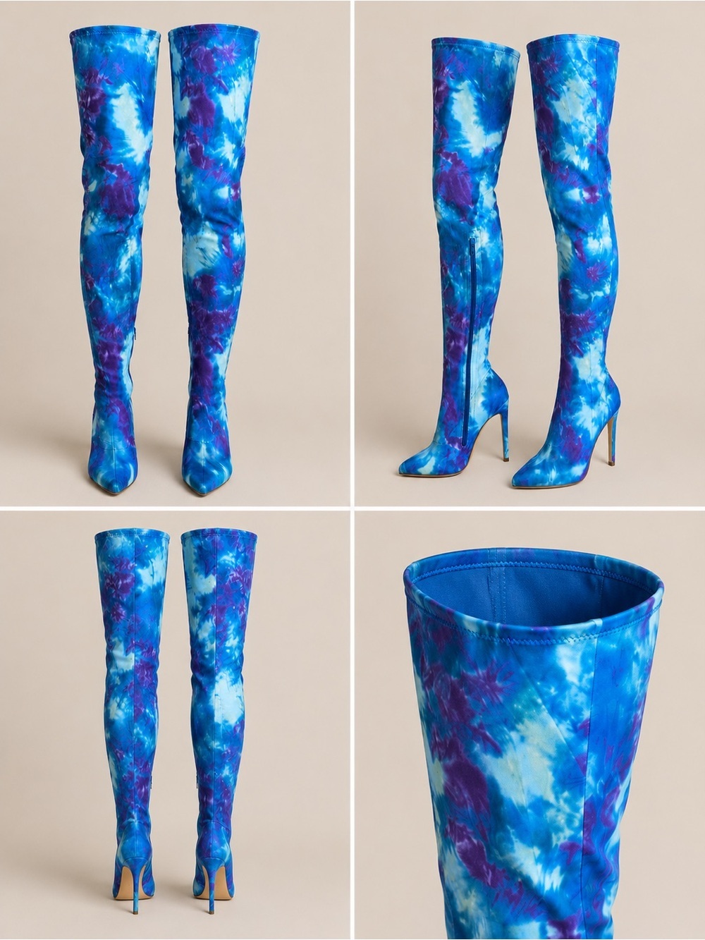 Liliana Blue and Purple Tie-Dye Over-the-Knee Stiletto Boots